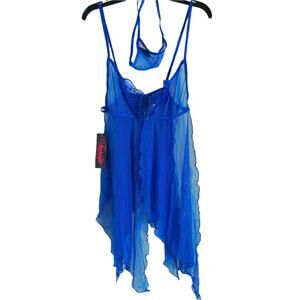 Fantacy Lingerie Women's Mesh Babydoll with Matching G-String Blue - Size Medium